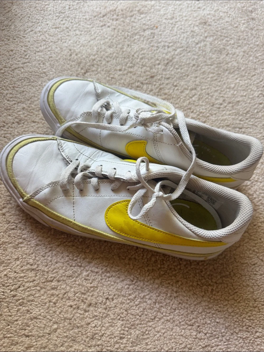 Nike Court Legacy Next Nature White Yellow Sneakers Youth 4.5Y